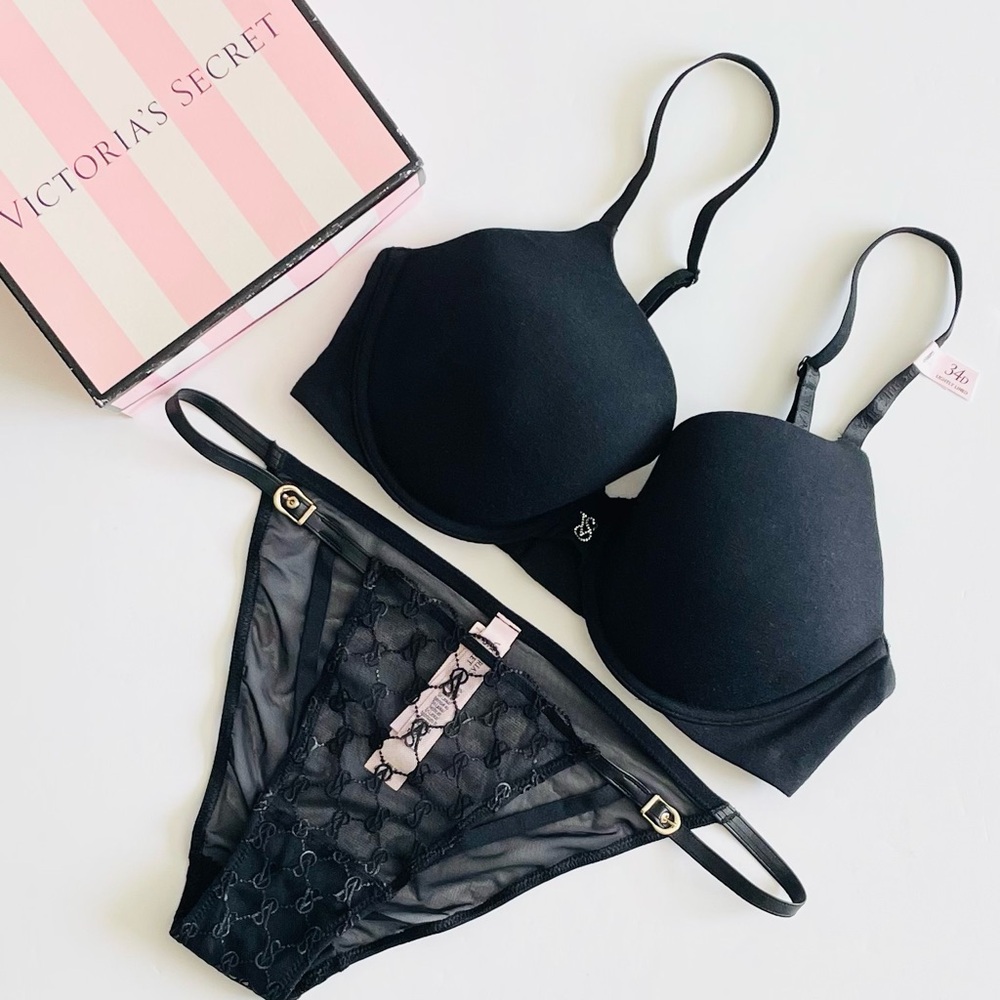34D MEDIUM Victoria’s Secret black bra set